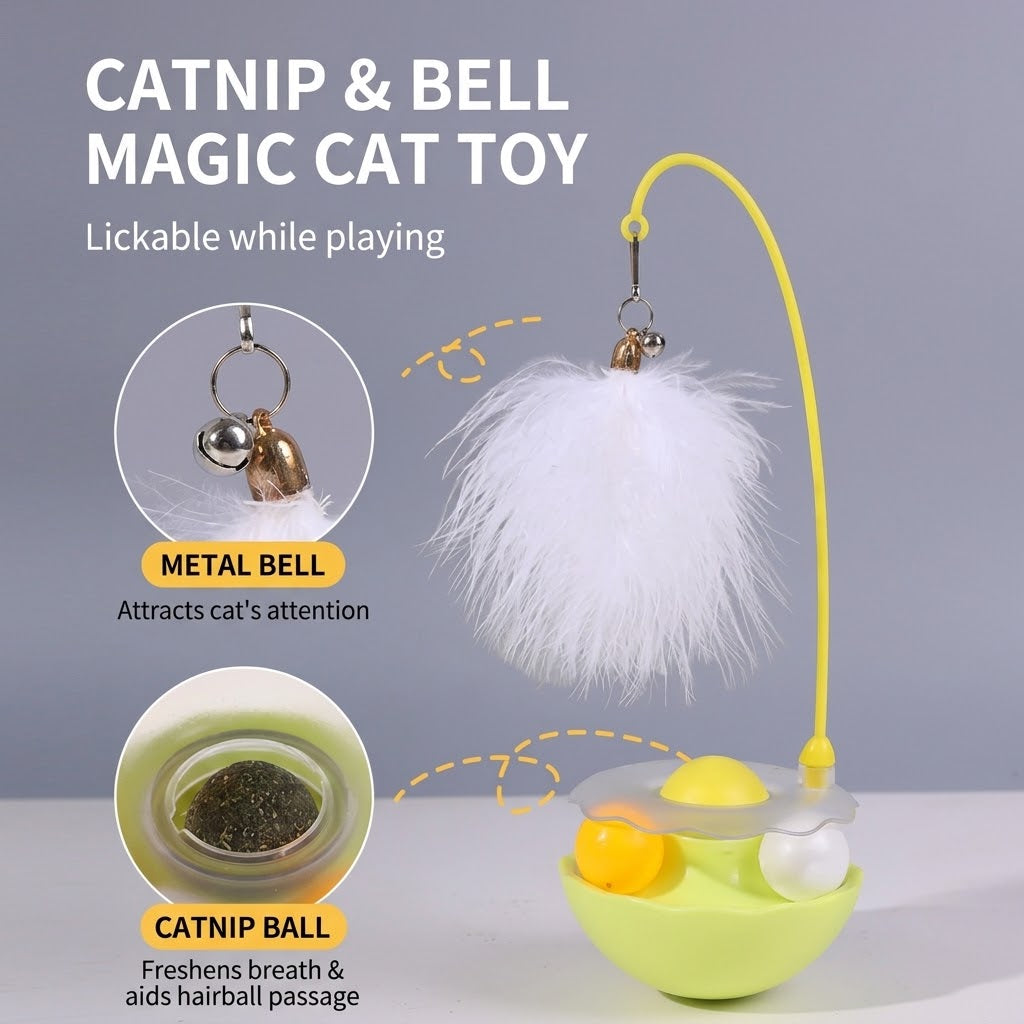 Petcendra 360° Interactive Catnip Toy with Feather & Bell